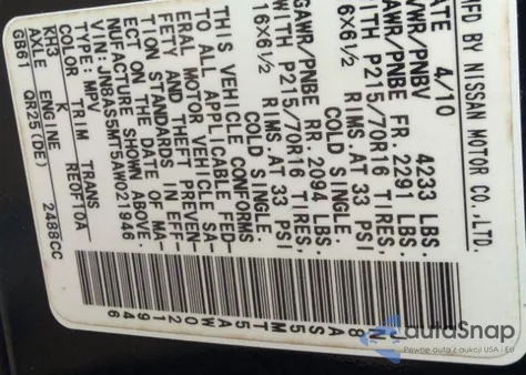 2010 Nissan Rogue S z USA, uszkodzony, nr VIN JN8AS5MT5AW021946